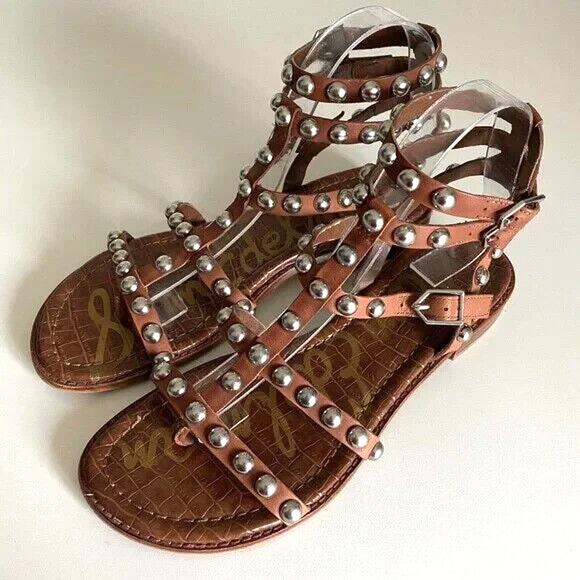 Sam Edelman Eavan Beaded Stud Sandal Brown Cage Gladiator Silver Metal Thong 7.5 - Picture 2 of 8